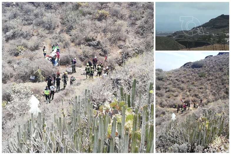 Efectivos policiales, sanitarios y bomberos en el entorno de la boca de la Sima de Jinámar (Foto TA)